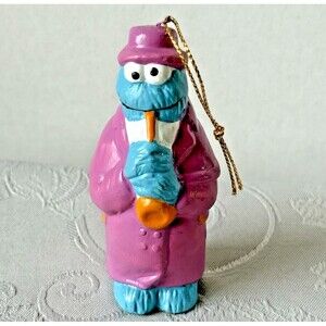 Vintage Cookie Monster Plays Saxaphone Ceramic Muppets Christmas Ornament